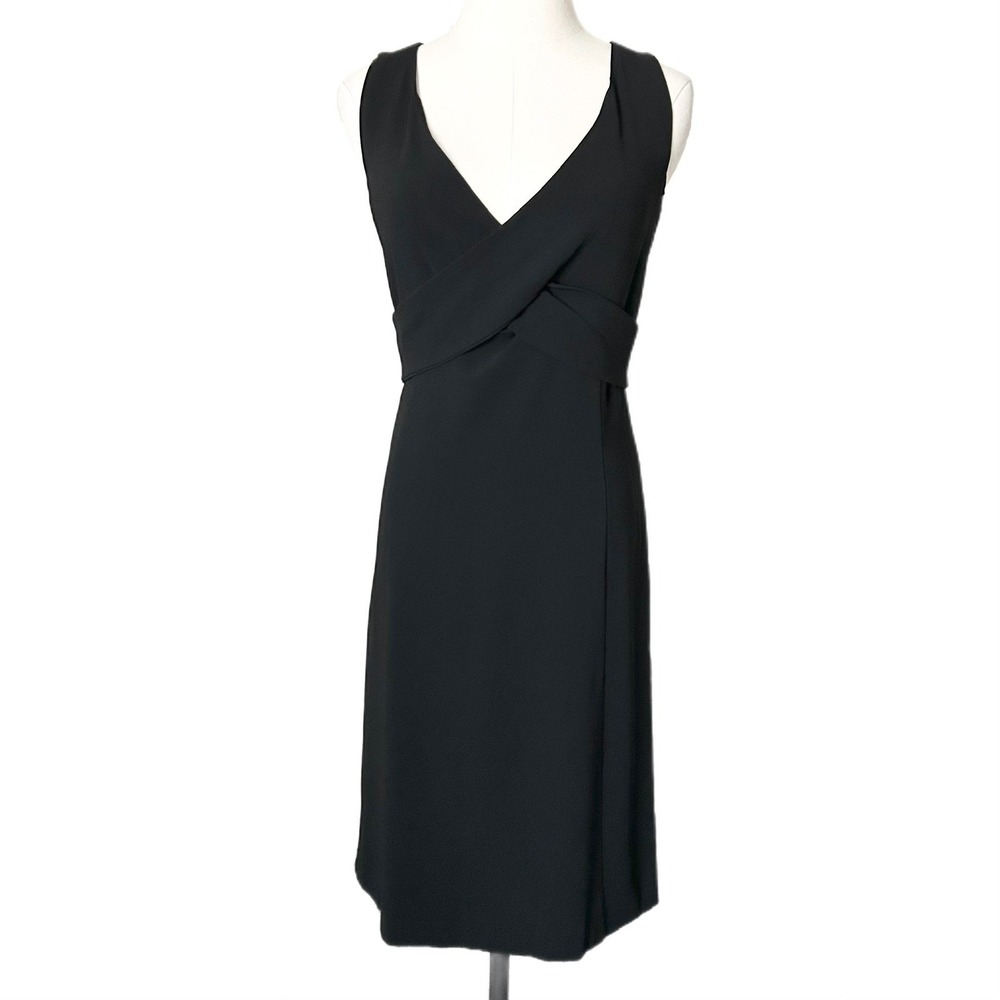 MaxMara Black Surplice V-Neck Crossover Midi Dress Italy Size 6 US - Picture 2 of 6